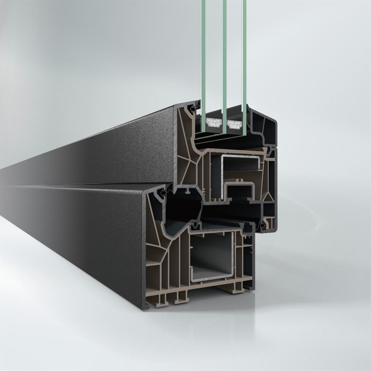 Coupe du profilé Schüco LivIng en finition anthracite