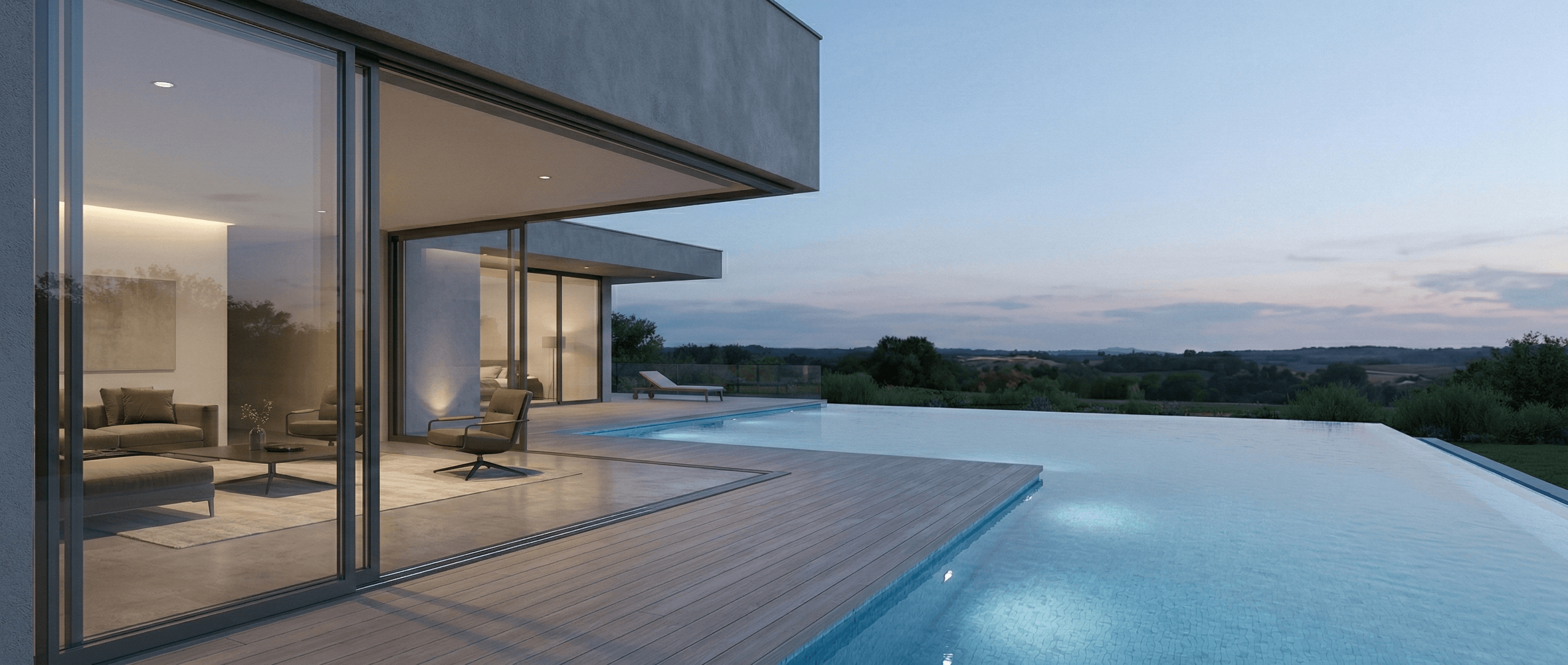 Façade contemporaine avec grandes baies vitrées aluminium