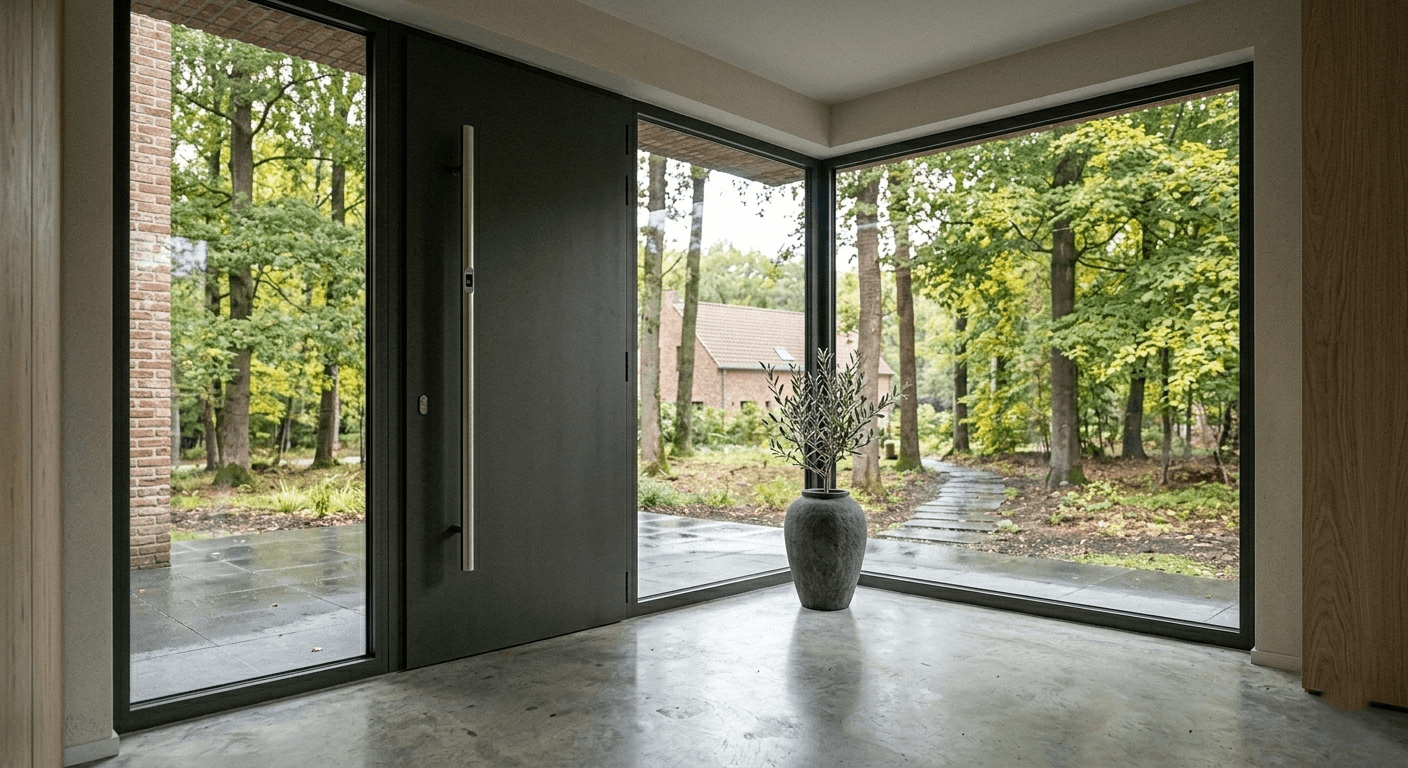 Porte d'entrée design avec tirant inox et finitions premium