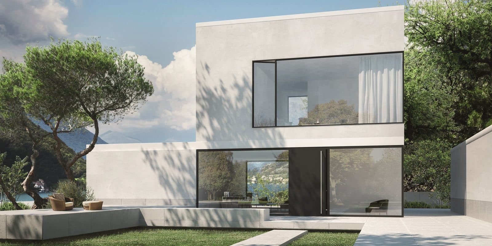 Porte d'entrée design avec tirant inox et finitions premium